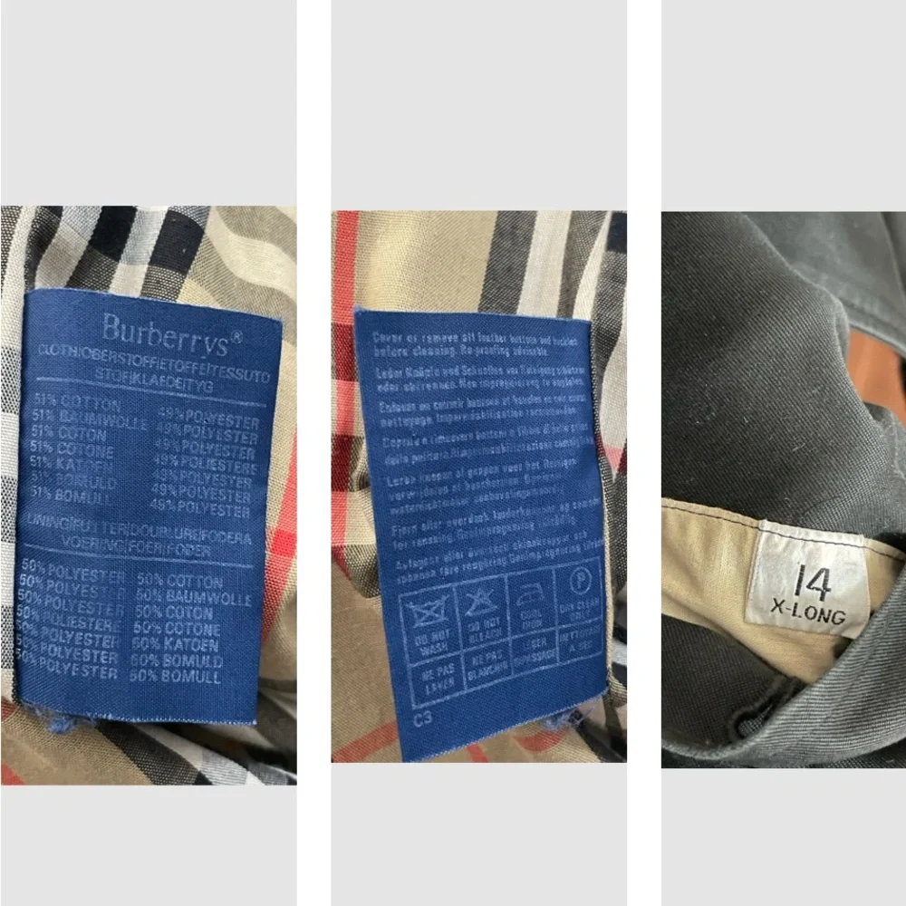 Burberry Vintage Trench Coat Black Authentic Nova Check Double Breasted 14 XLong - Picture 11 of 16